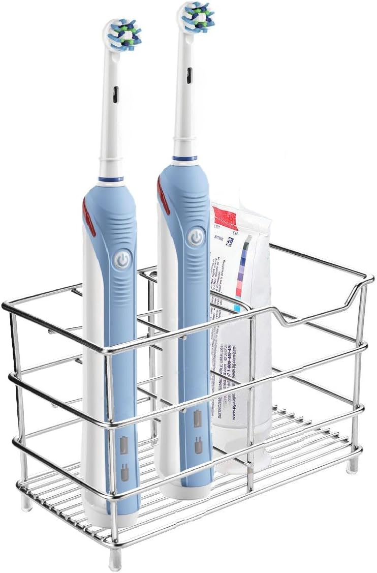 Amazer Electric Toothbrush Holder, Stainless Steel Rustproof Metal Bathroom Toothpaste Holder Stand with Multi-Functional 5 Slots for Electric Toothbrush, Chrome: Kitchen & Dining