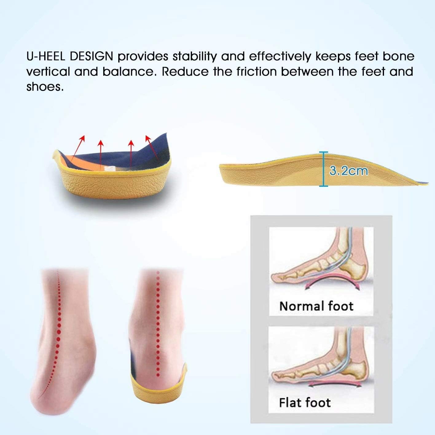Orthotic Insoles, RooRuns 3/4 High Arch Support Insoles Shoe Inserts for Flat Feet Plantar Fasciitis, Foot Arch, Feet Fatigue - Image 5