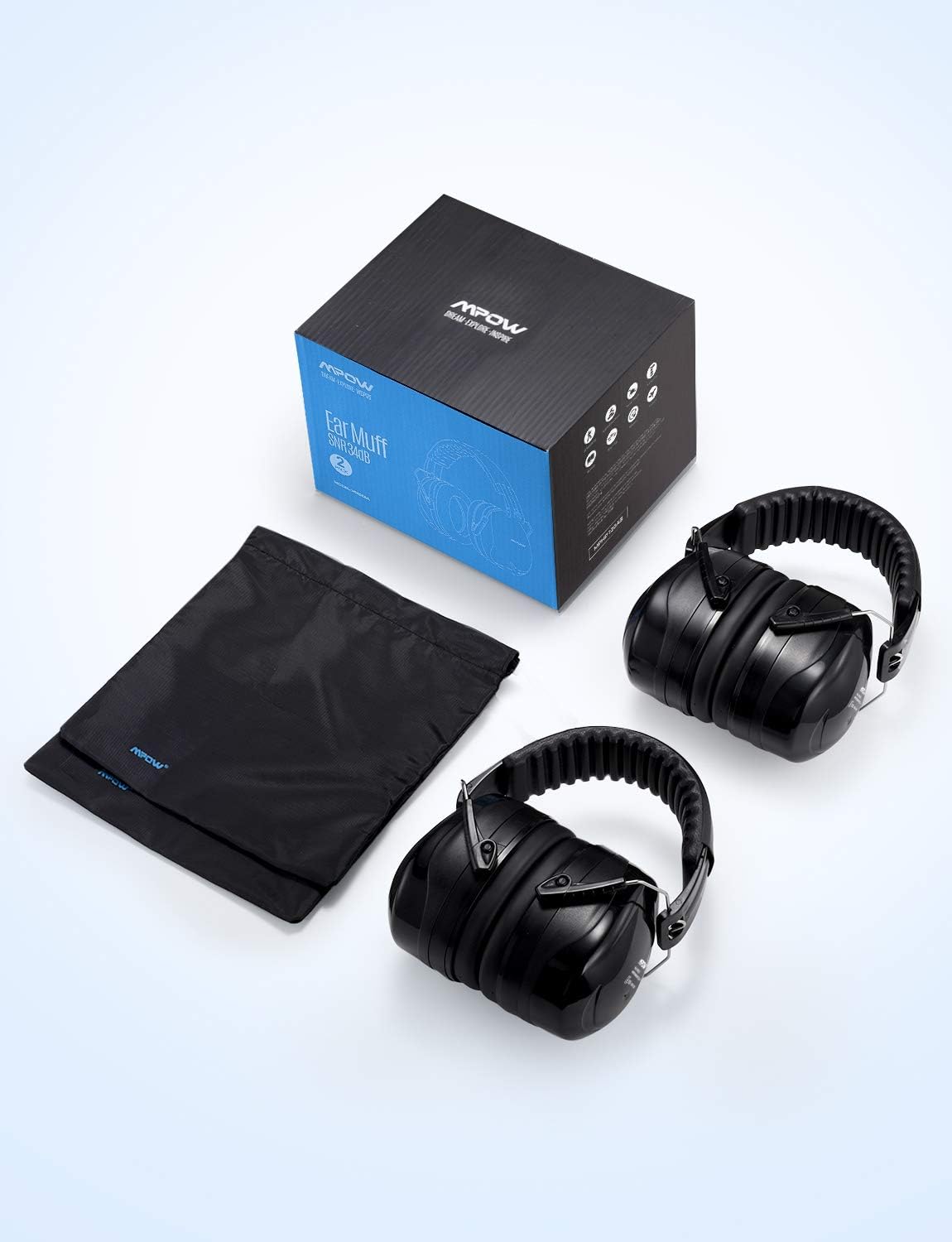 Mpow Ear Protection 2 Packs, NRR 28dB Professional Ear Defenders with a Carrying Bag, Foldable Noise Reduction Safety Ear Muffs for Hearing Protection, Shooting, Mowing, Construction, Woodworking - - 