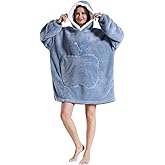 Wearable Blanket Hoodie for Women - Oversized Hooded Blanket for Adults Fluffy Plush Blanket Sweatshirt Warm Cozy Christmas Birthday Gifts for Mom Blue