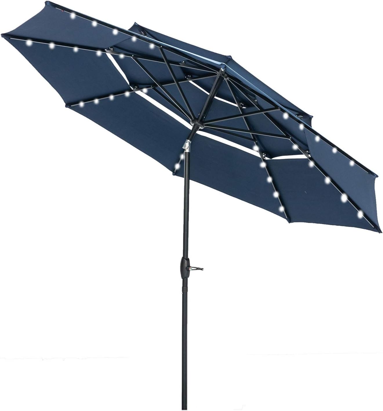 Amazon Com 10ft 3 Tiers Vented Patio Umbrella Market Table Umbrella With Lights And Crank Handle With Auto Tilt Mechanism Navy Garden Outdoor