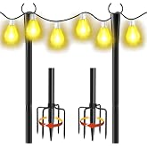 Cymuber 2 Pack 10Ft String Light Poles, Metal Poles with Fork for Outside Lights,Outdoor Metal Light Stand with Fence Brackets Hanging Lights for Garden Patio Wedding Backyard Deck Party