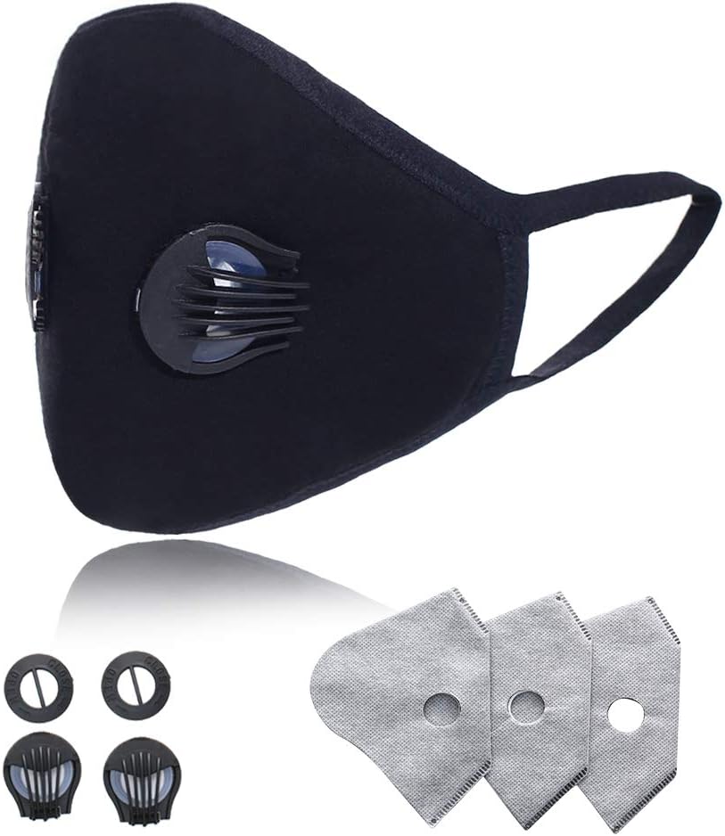 OARA Dust Breathing Mask Reusable Cotton soft Activated Carbon Respirator with Filter Face Mask (with 2 Breathing Valve and 3 Filters) Used for Pollen Allergy Woodworking Construction Mowing Running
