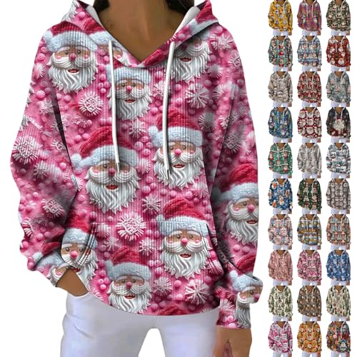 Uwdiohq Christmas Hoodies for Women UK Oversized Sweatshirts ladies hood Letter Print Pullover Hoodie With Pocket，Christmas Party Everyday Wear For Uk Womens Jumperss Size 14 Cute Jumpers
