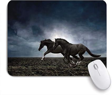 Amazon Vamix マウスパッド 個性的 おしゃれ 柔軟 かわいい ゴム製裏面 ゲーミングマウスパッド Pc ノートパソコン オフィス用 デスクマット 滑り止め 耐久性が良い おもしろいパターン フィールドの嵐の暗い天気の空の馬術の概念を実行している動物のカップルの馬