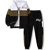 Klyatpxoen Boys Clothes 2 Piece Color Block Zip Hooded Sweatshirt & Pant Kids Fall Outfits Size 6-12 Years