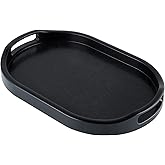 MDLUU Plastic Serving Tray, 14.8 Inch Long Ottoman Tray with Cutout Handles, Oval Butler Tray for Breakfast in Bed, Coffee Table Decor, Party