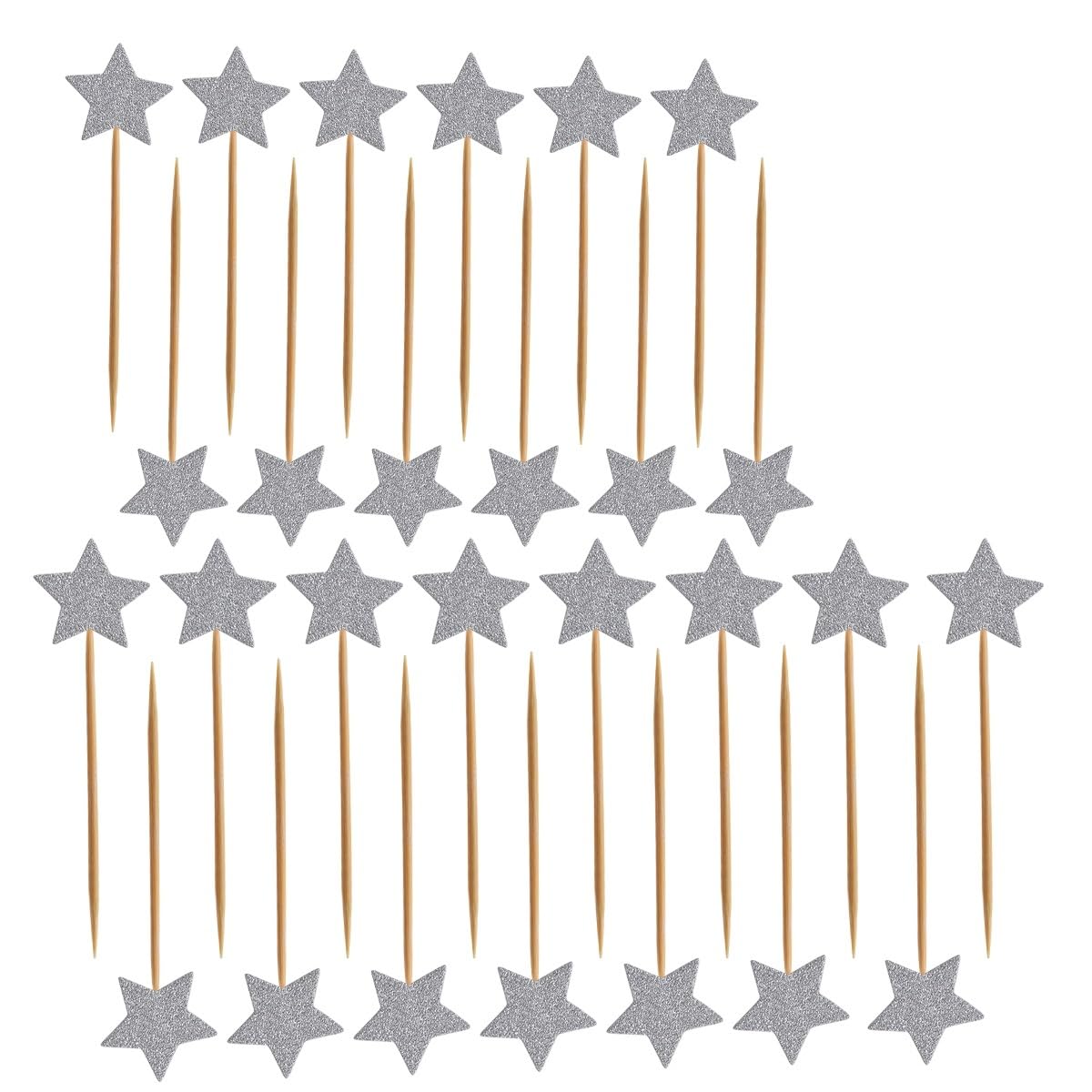 ULTNICE Glitter Star Cake Card Insertion 1.38X1.38X0.08In 50 Pack Non-Edible Star Cupcake Toppers for Birthday Wedding Party Dessert Table Decorations