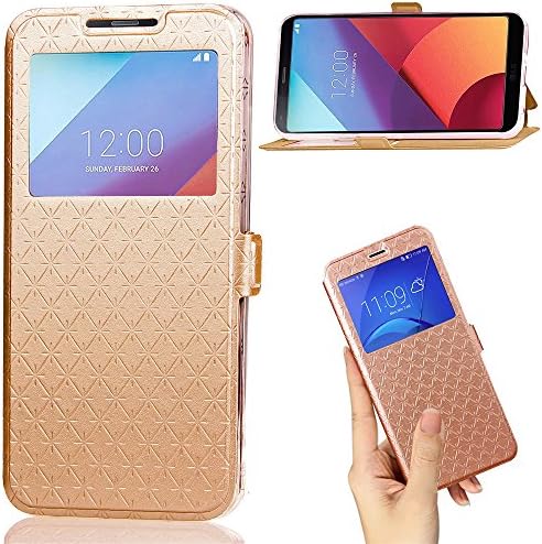 LG G6 Case Leather Wallet Flip Cover Case with View Window Stand Kickstand Card Holder Magnetic Closure Full Body Slim Thin PU Case for LG G6(Gold)