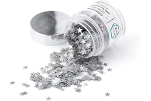 Dye-Free Edible Glitter Stars - Vegan, Gluten-Free & Non-Toxic | Perfect for Cakes, Cupcakes, Drinks & Desserts by Simply Sucré (Silver, 2 Grams)