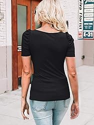 Valphsio Womens Puff Short Sleeve Top Square Neck