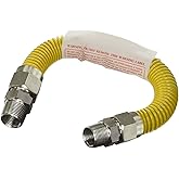 Gas Connector Kit 12 inch Yellow Coated Stainless Steel, 5/8” OD Flexible Gas Hose Connector for Gas Range, Furnace, Stove, 3