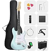 DONNER DST-80 Electric Guitar 39&rdquo; Beginner Electric Guitar Kit with Amp, Classic SSS Pickup Complete with Gig Bag, Tuner, Capo, Strap, Picks, and Free Online Lessons