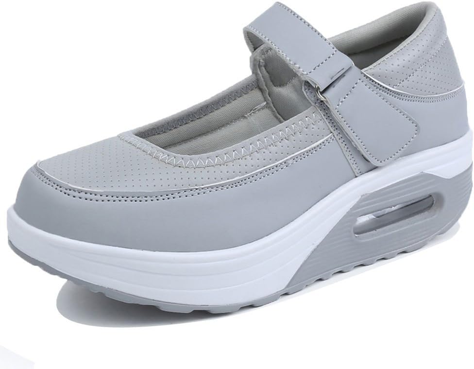 XMeden Women's PU Mesh Strap Platform Sneaker Shape Ups Height-Increasing Fitness Walking Shoes
