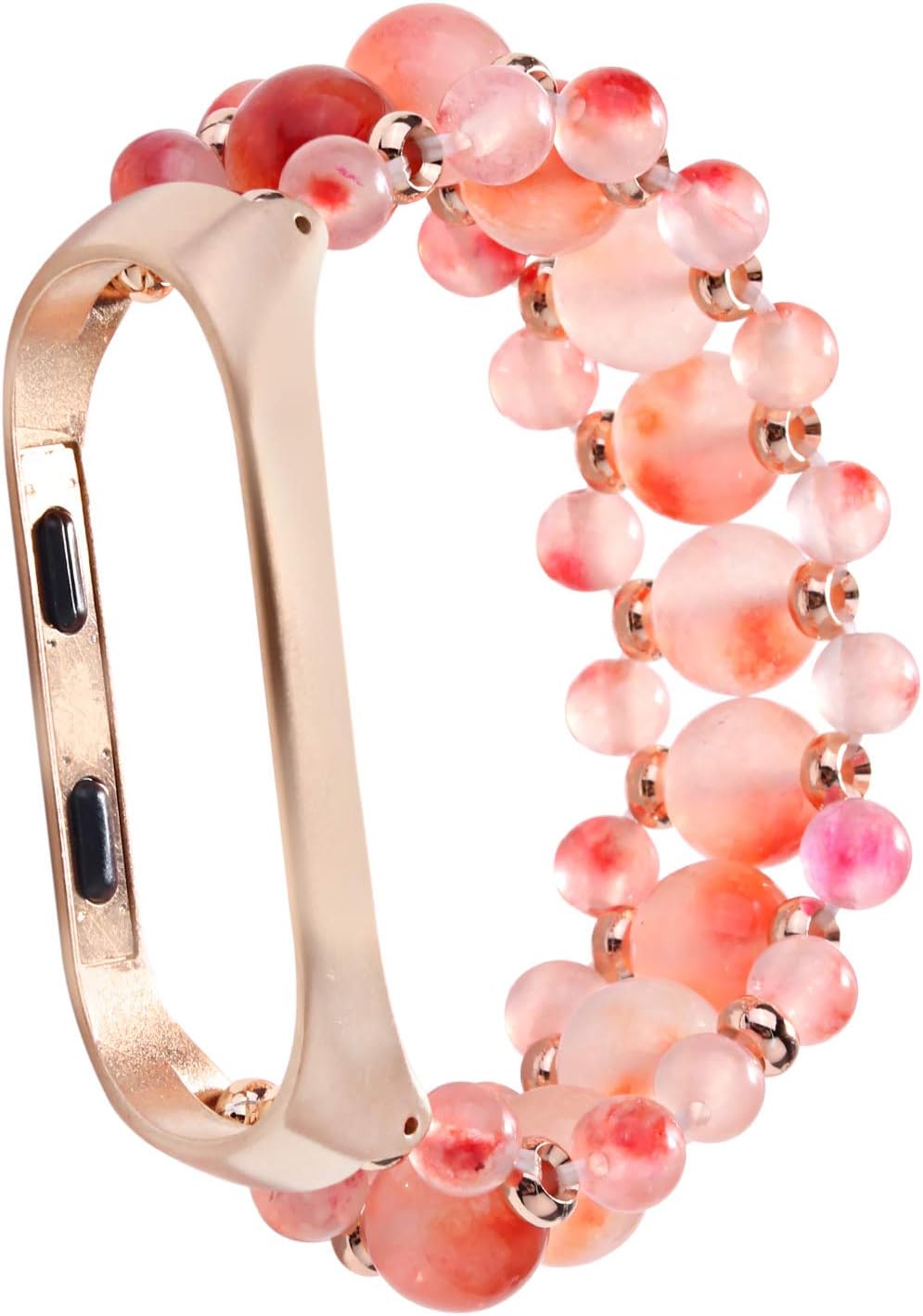 Qianyou Strap-Frame-in-One Stretch Bracelet Elastic for Xiaomi Mi Band 3 Strap Replacement Malaysian Jade Watchband Handmade Beaded Smart Wristband with Metal Connectors Women Big Beads Agate Red