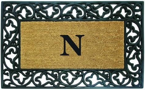 Nedia Home Acanthus Border With Rubber/Coir Doormat, 30 By 48-Inch, Monogrammed N