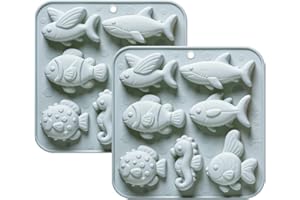 14 Cavities Fish and Seahorse Shape Candy & Chocolate Silicone Molds, Non Stick Baking Mold for Making Birthday Cake, Jelly, 