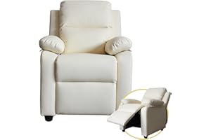 UNICOO - Kids Recliner Chair, Toddlers Recliner with Headrest Footrest and Lumbar Support, Ergonomic PU Leather Armchair Lounge Chair (Soft Beige)