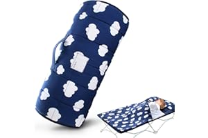 BILOBAN Nap Mat with Pillow and Fleece Blanket for Regalo My Cot/Joovy Travel Cot, Super Soft & Skin Friendly, Perfect Kids Sleeping Mats/Sleeping Bag for Preschool Daycare Boys and Girls, Navy