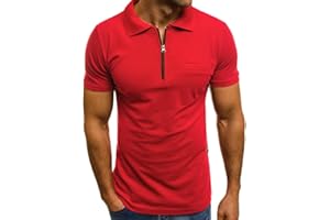 QWENTMTNTY Mens T-Shirts Casual Summer Short Sleeve Big and Tall Shirts Zip Up V Neck Tees Muscle Beach Plain Tops with Pocket