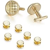 wynameleri Mens Tuxedo Shirt Button and Cuff Links Set, Classic Shirts Cufflink Studs, Formal Business Wedding Jewelry