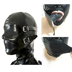 Black Latex Hood with Removable Solid Mouth Gag and