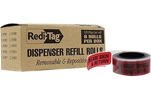 Redi-Tag 91037 Arrow Message Page Flag Refills, "Please Sign & Return", Red, 120 per Roll (Box of 6 Rolls)