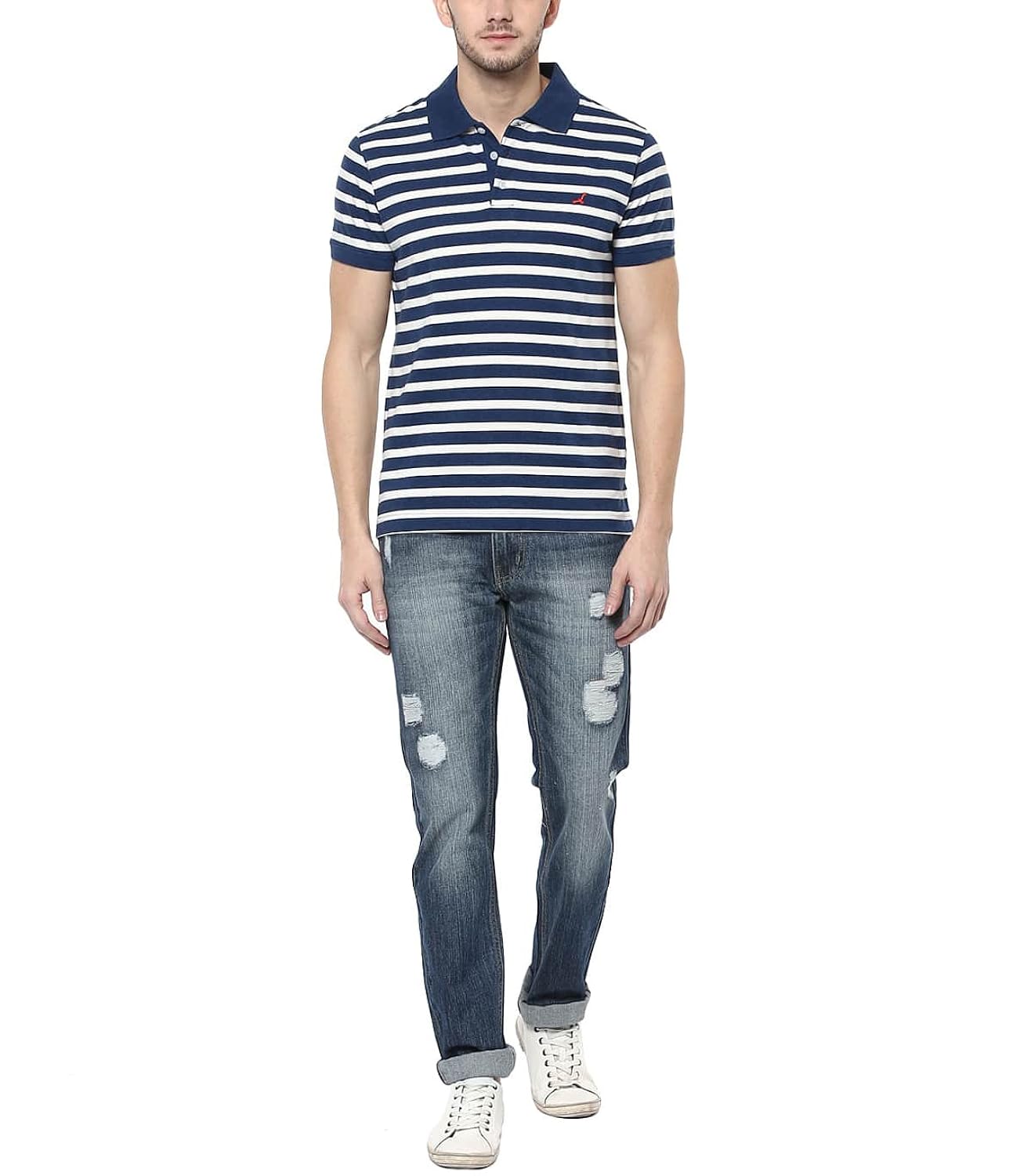 american crew men's cotton polo white and navy melange