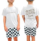 Pairxily Jesus Loves You Christian Shirt for Boys Bible Verse Letter Printed T Shirts Faith Religious Cotton Short Sleeve Top