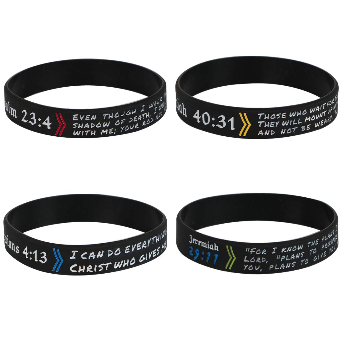 kilofly 4 pcs Christian Scripture Quote Bible Verse Silicone Bracelet Wristband