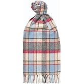 Glen Isla 100% Cashmere Scarf 64.9X9.8IN Classic Plaid Brushed Blue - Made In Scotland
