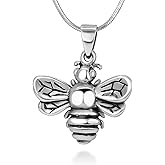 Oxidized Sterling Silver Plated Queen Honey Bee Little Bumblebee Pendant Necklace, 18 inches Chain