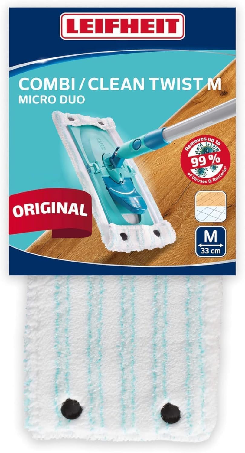 Leifheit Replacement Wiper Cover Clean for Twist M Micro Duo Mop, Replacement Microfiber Mop Head, Cleaning Cover for Absorbent Floor Mop, 33 cm wide