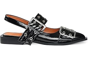 iiimmu Buckle Ballet Flats Shoes for Women, Pointed Toe Slingback Flats, Feminine Buckle Ballerina Shoes Block Flats with Back Straps