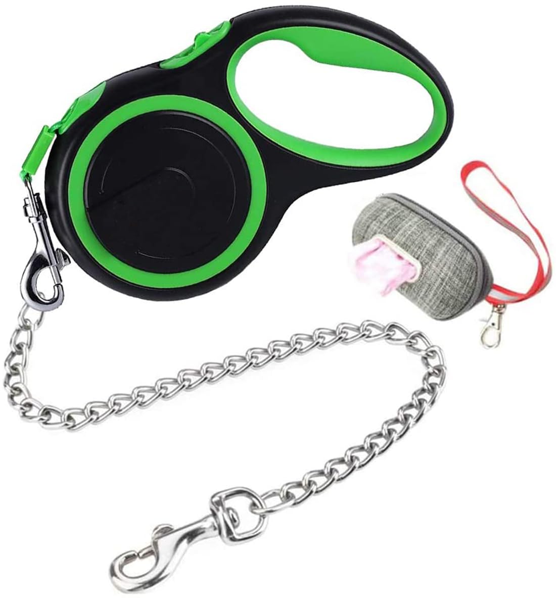 Etechydra Dog Lead Retractable Leash 5m / 16ft, Pet Chew Proof Dogs Lead with Anti-Bite Dog Chain Leads for Medium Large Dogs, Nylon Tape 5m Heavy Duty Pet Walking Leash, Green