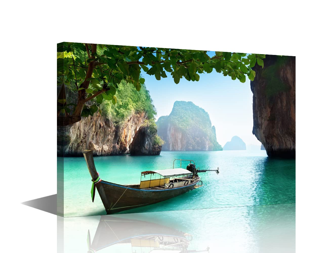 Canvas Wall Art Phuket Thailand Modern Artwork Beach Boat Wallpaper Natural Landscape Painting Prints for Living Room Bathroom Office Home Decorations 16x24inch (40x60cm)