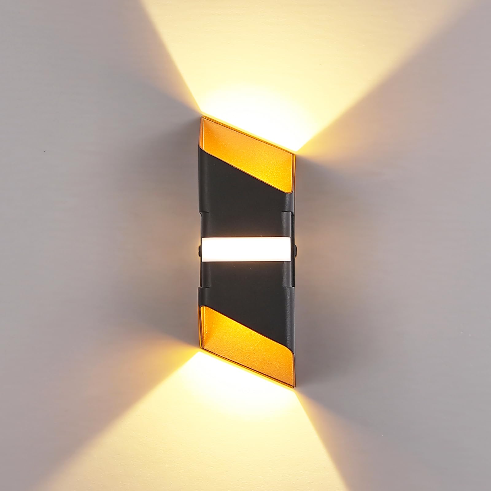 Chrasy Modern LED Wall Lights Mains Powered, IP65 Waterproof Up and Down Indoor Outdoor Warm White 3000K 12W Wall Sconce, for Bedroom, Front Door, Garage, Porch, Garden, Balcony, Patio (Black)