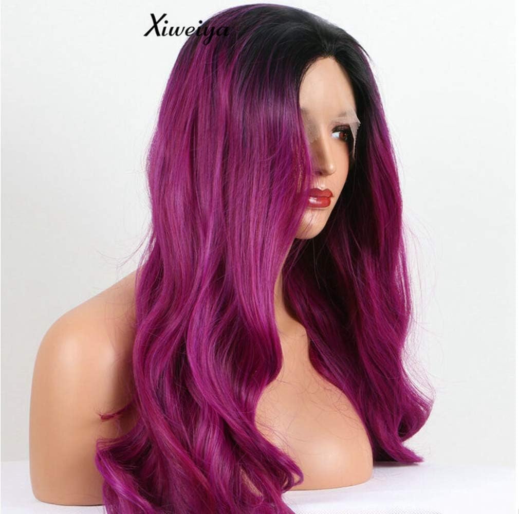 Xiweiya Wigs Synthetic Purple Lace Front Wigs Long Body Wave With Dark Roots Ombre Lace Synthetic Purple Wigs Heat Resistant Fiber Long Purple Wigs - Image 3