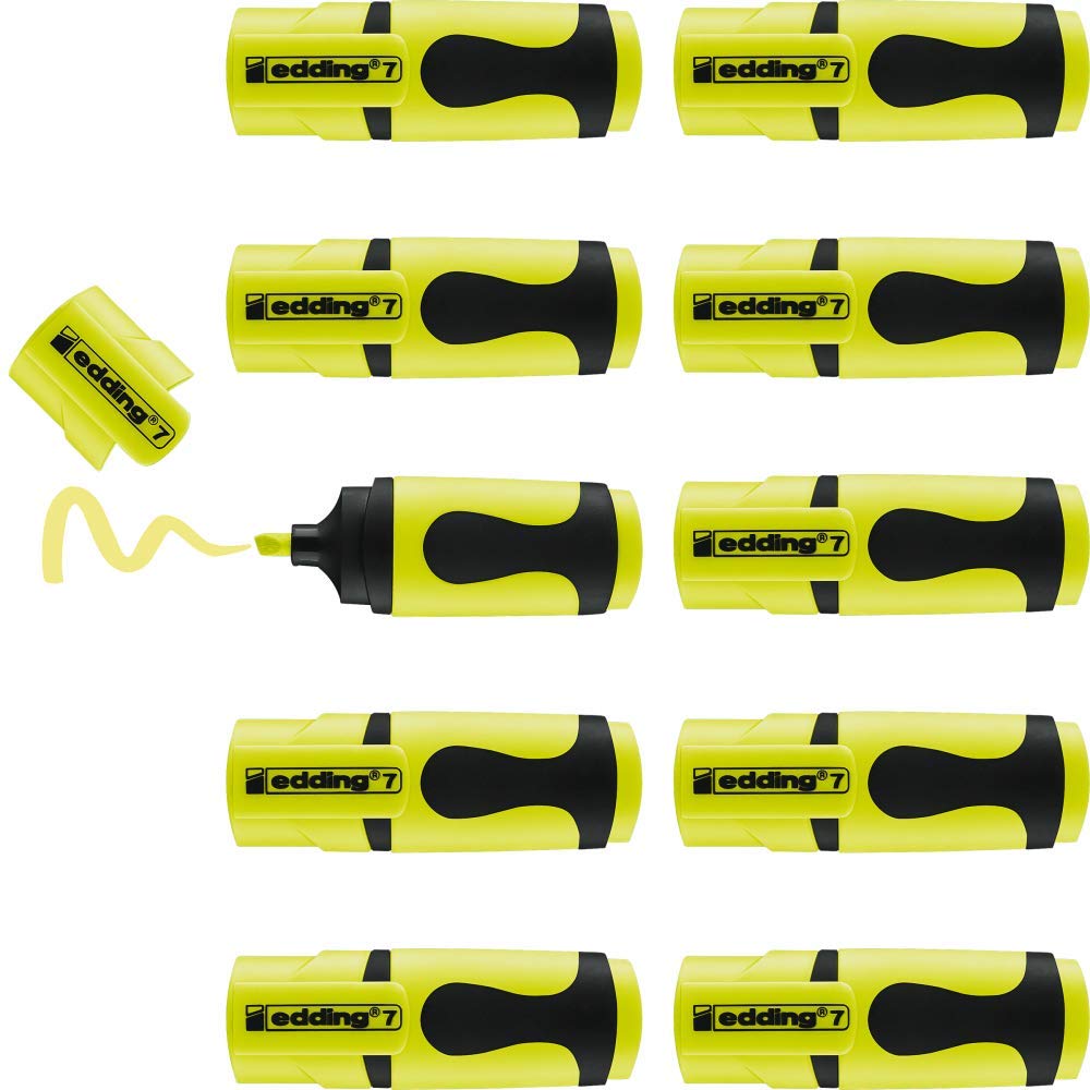 Edding 7 Mini Highlighter Highlighter, 1 - 3 mm, 10er Poly Bag in Neon Yellow, 01: 10 pens - neon yellow, 10 count (Pack of 1)