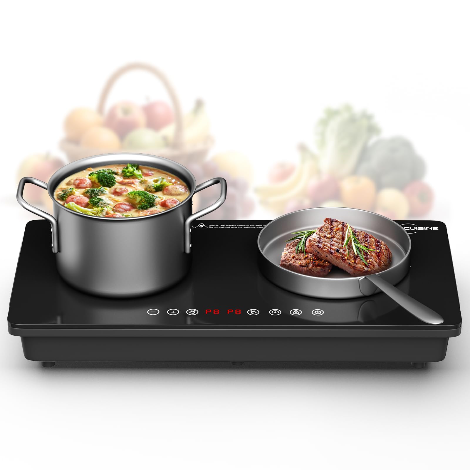 VoltCuisine 1800W Dual Induction Cooktop – Compact 2-Burner Electric Stove, 9 Power Levels, Touch Control, Timer & Safety Lock, Ideal for Apartments, RVs, and Small Kitchens