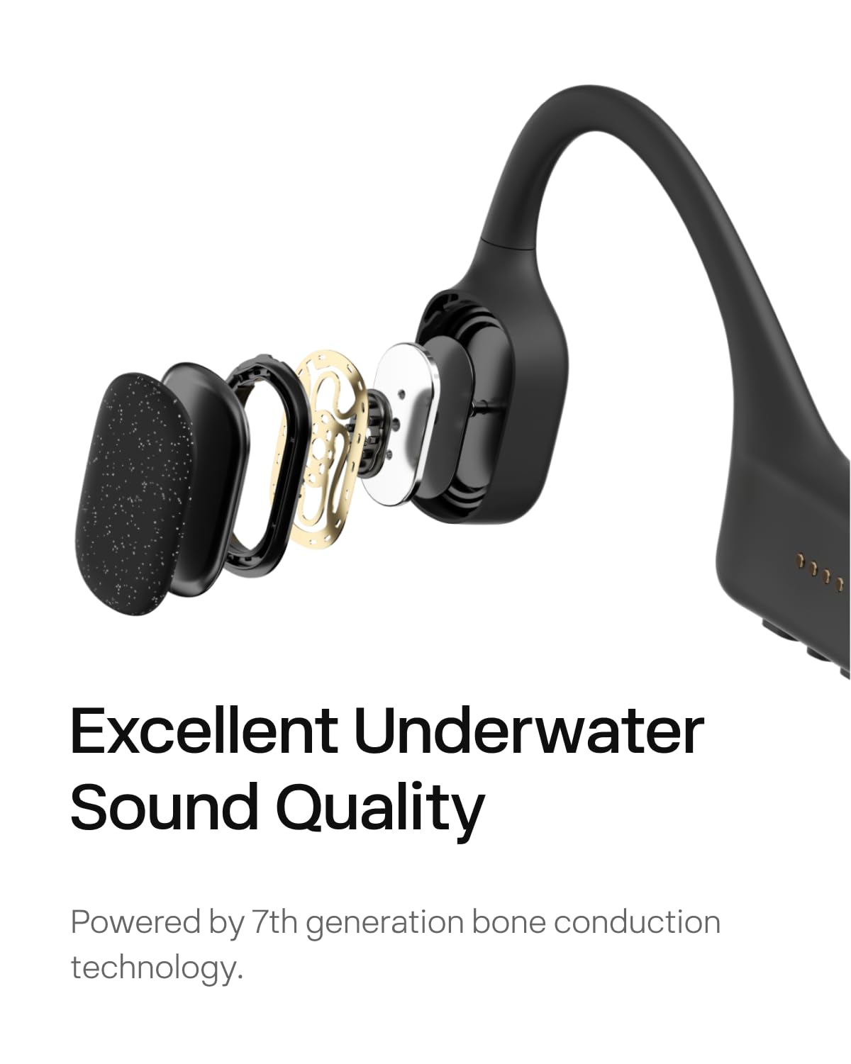 SHOKZ OpenSwim - MP3 Waterproof Headphones for Swimming - Not Bluetooth Compatible - Built-in MP3 Player with Storage for 1200 Songs - Open-Ear Wireless Headphones, with Nose Clip and Earplug (Black)