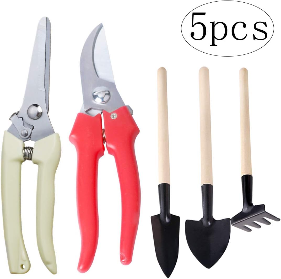 YLX Pruning Shears Utility Garden Clippers Scissors, Professional Garden Scissors, Sharp Cutting Blades with Innovative Security Lock Cut Branches Fruit Picking Garden & Small Garden Tools (5 Pcs)