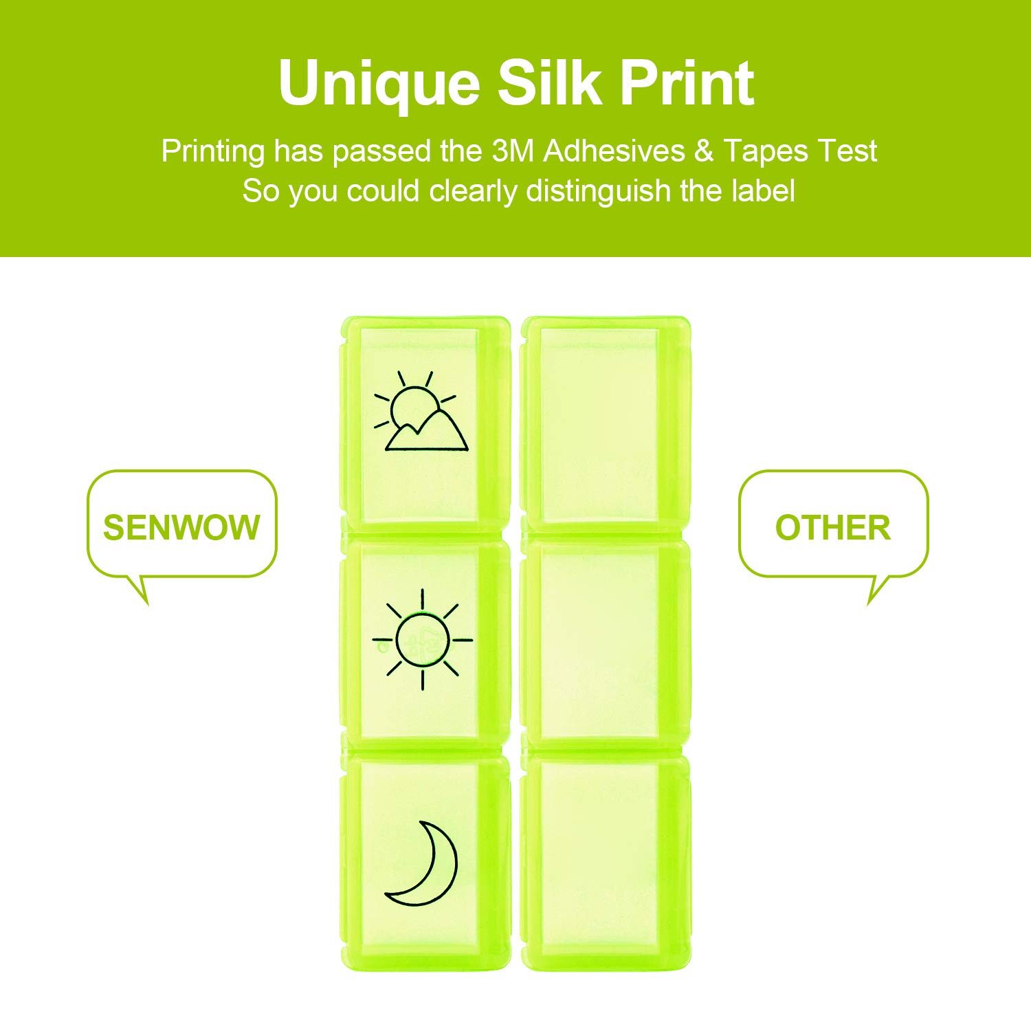 SENWOW Weekly Pill Organizer, Portable AM/PM Travel Pill Box Case (7-Day / 3-Times-A-Day) with Separate Compartments to Hold Vitamins, Supplements and Medication