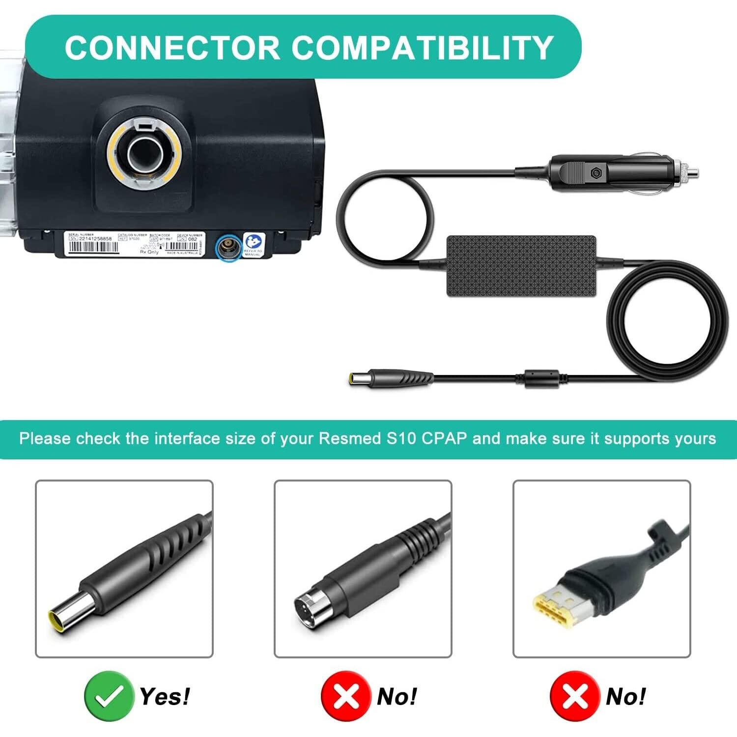 HKY for Resmed Airsense 10 DC Converter 24V 90W DC Adapter Fit Resmed AirSense 10 CPAP/Elite/AutoSet/AutoSet for Her,AirCurve 10 & AirStart 10 Series CPAP/Bipap Machine Power Cord Airsense 10 Supplies
