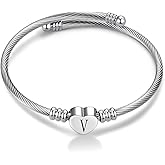 Chili Jewelry Women Initial Heart A-Z Letter Cuff Bracelet Personalized Name Expandable Wristband Bangle Bracelets Stainless Steel Birthday Jewelry
