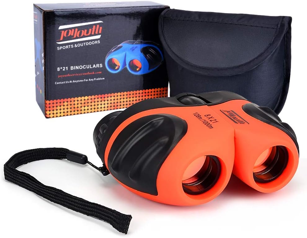 JOYOUTH Children Binoculars For Kids, Mini Rubber 8 x 21 Binoculars Compact For Bird Watching (Orange)