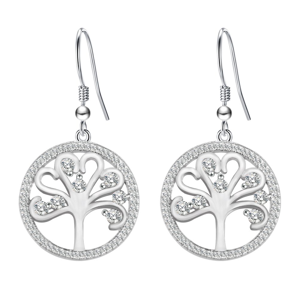 BiBeary Women elegant 925 Sterling Silver Tree of Life Fish Hook Dangle Earrings for Women Style 1