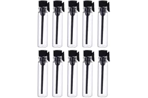 Teensery 100 Pcs Empty Perfume Sample Bottles Mini Glass Refillable Sample Vial Containers with Black Cap for Aromatherapy, Essential Oil, Fragrance and Liquid (1ml)