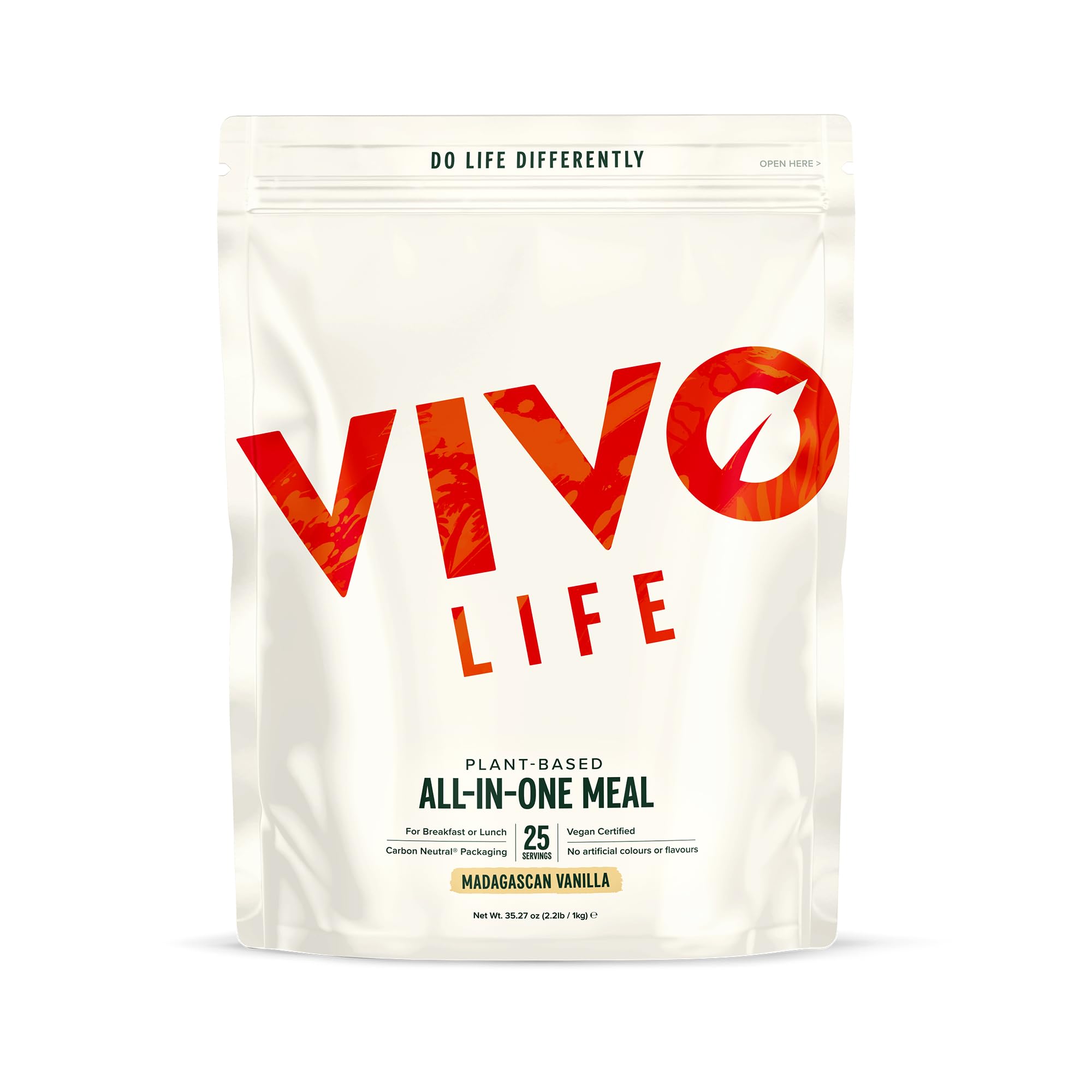 Vivo life - Vegan All-in-One Meal Replacement Shake with 21g Protein, Multivitamins & Minerals, Gut Friendly Bacteria & Electrolytes - 1kg, 25 Servings, Vanilla (1kg, Vanilla)