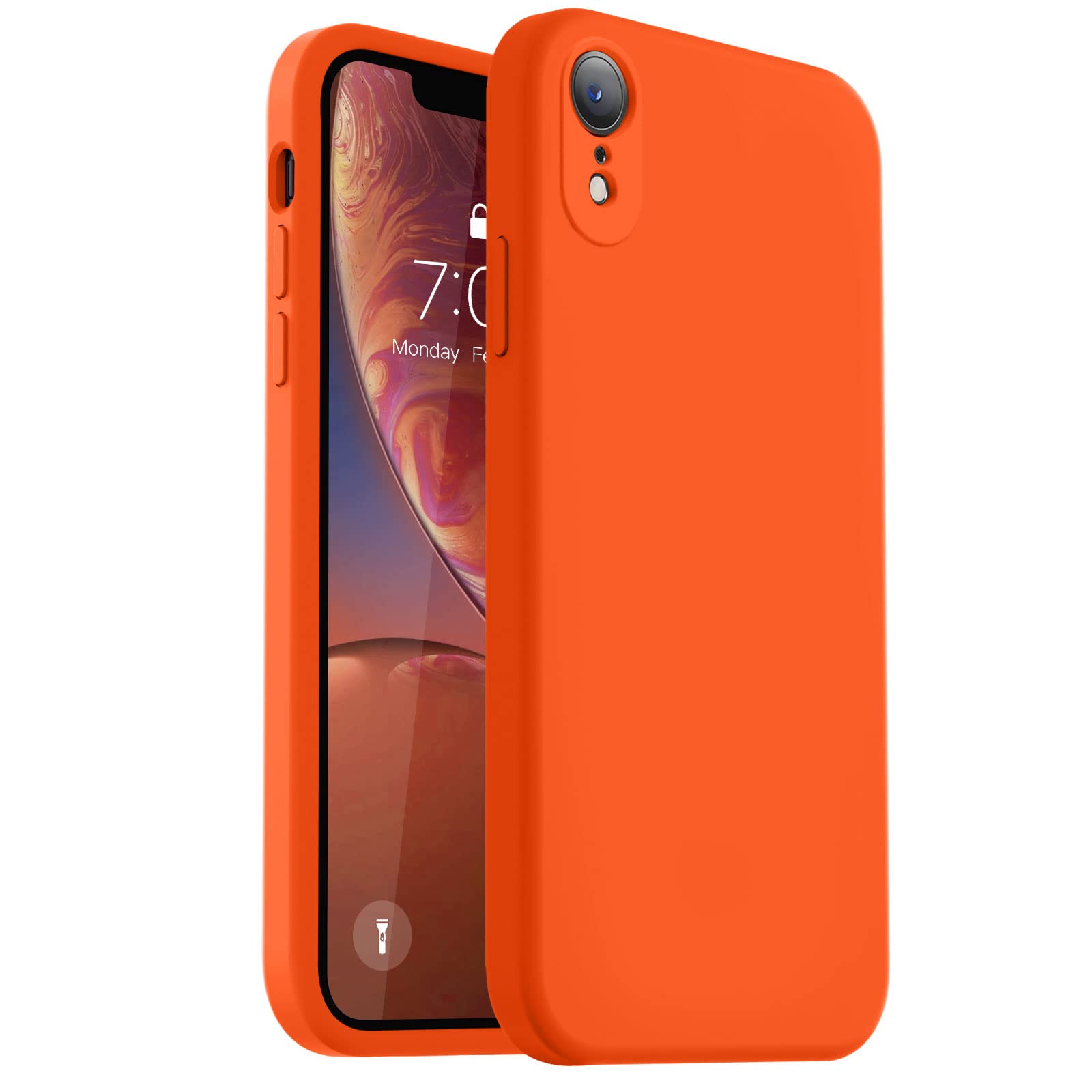 Photo 1 of Vooii Compatible with iPhone XR Case, Upgraded Liquid Silicone with [Flat Edges] [Camera Protection] [Soft Anti-Scratch Microfiber Lining] Phone Case for iPhone 10 XR 6.1 inch - Neon Orange